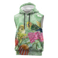 Birds and Floral Aussie Budgerigars Sleeveless Hoodie Mint Opal - Aussie Hoodie