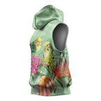 Birds and Floral Aussie Budgerigars Sleeveless Hoodie Mint Opal - Aussie Hoodie