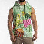 Birds and Floral Aussie Budgerigars Sleeveless Hoodie Mint Opal - Aussie Hoodie