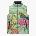 Birds and Floral Aussie Budgerigars Sleeveless Puffer Jacket Mint Opal - Aussie Hoodie