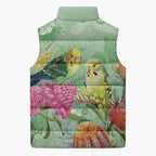 Birds and Floral Aussie Budgerigars Sleeveless Puffer Jacket Mint Opal - Aussie Hoodie