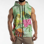 Birds and Floral Aussie Budgerigars Sleeveless Zip Hoodie Mint Opal - Aussie Hoodie
