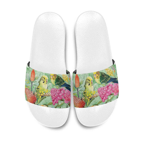 Birds and Floral Aussie Budgerigars Slide Sandals Mint Opal - Aussie Hoodie