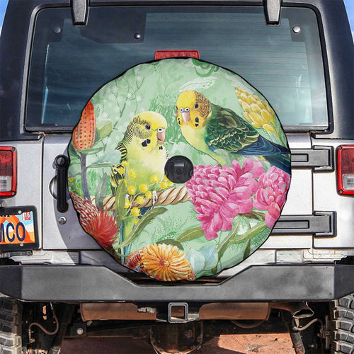 Birds and Floral Aussie Budgerigars Spare Tire Cover Mint Opal - Aussie Hoodie