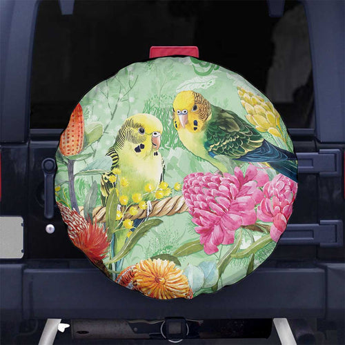 Birds and Floral Aussie Budgerigars Spare Tire Cover Mint Opal - Aussie Hoodie