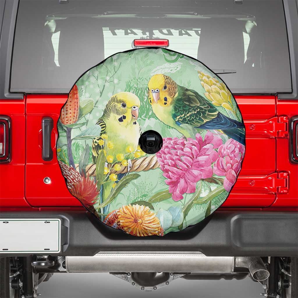 Birds and Floral Aussie Budgerigars Spare Tire Cover Mint Opal - Aussie Hoodie