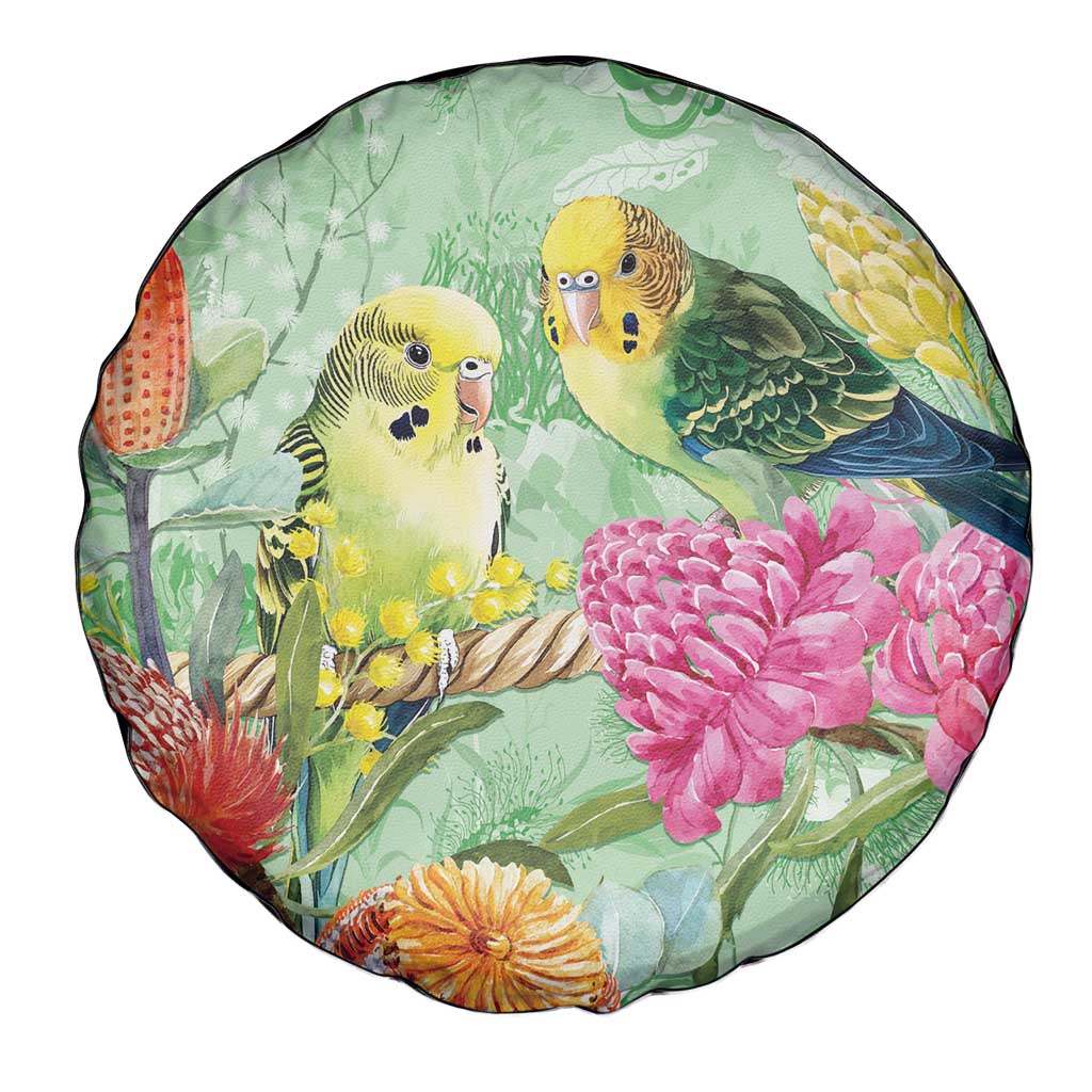 Birds and Floral Aussie Budgerigars Spare Tire Cover Mint Opal - Aussie Hoodie