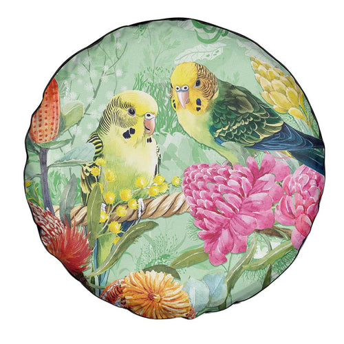 Birds and Floral Aussie Budgerigars Spare Tire Cover Mint Opal - Aussie Hoodie