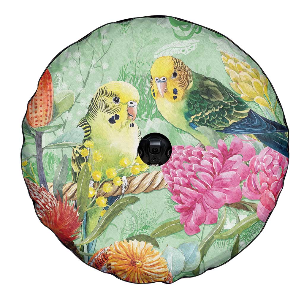 Birds and Floral Aussie Budgerigars Spare Tire Cover Mint Opal - Aussie Hoodie