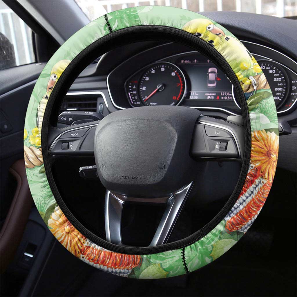 Birds and Floral Aussie Budgerigars Steering Wheel Cover Mint Opal - Aussie Hoodie