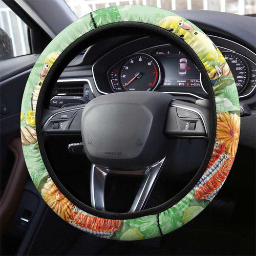 Birds and Floral Aussie Budgerigars Steering Wheel Cover Mint Opal - Aussie Hoodie