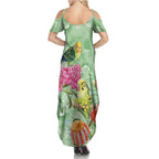 Birds and Floral Aussie Budgerigars Summer Maxi Dress Mint Opal - Aussie Hoodie