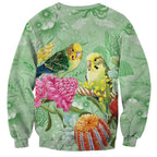Birds and Floral Aussie Budgerigars Sweatshirt Mint Opal - Aussie Hoodie