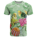 Birds and Floral Aussie Budgerigars T Shirt Mint Opal - Aussie Hoodie