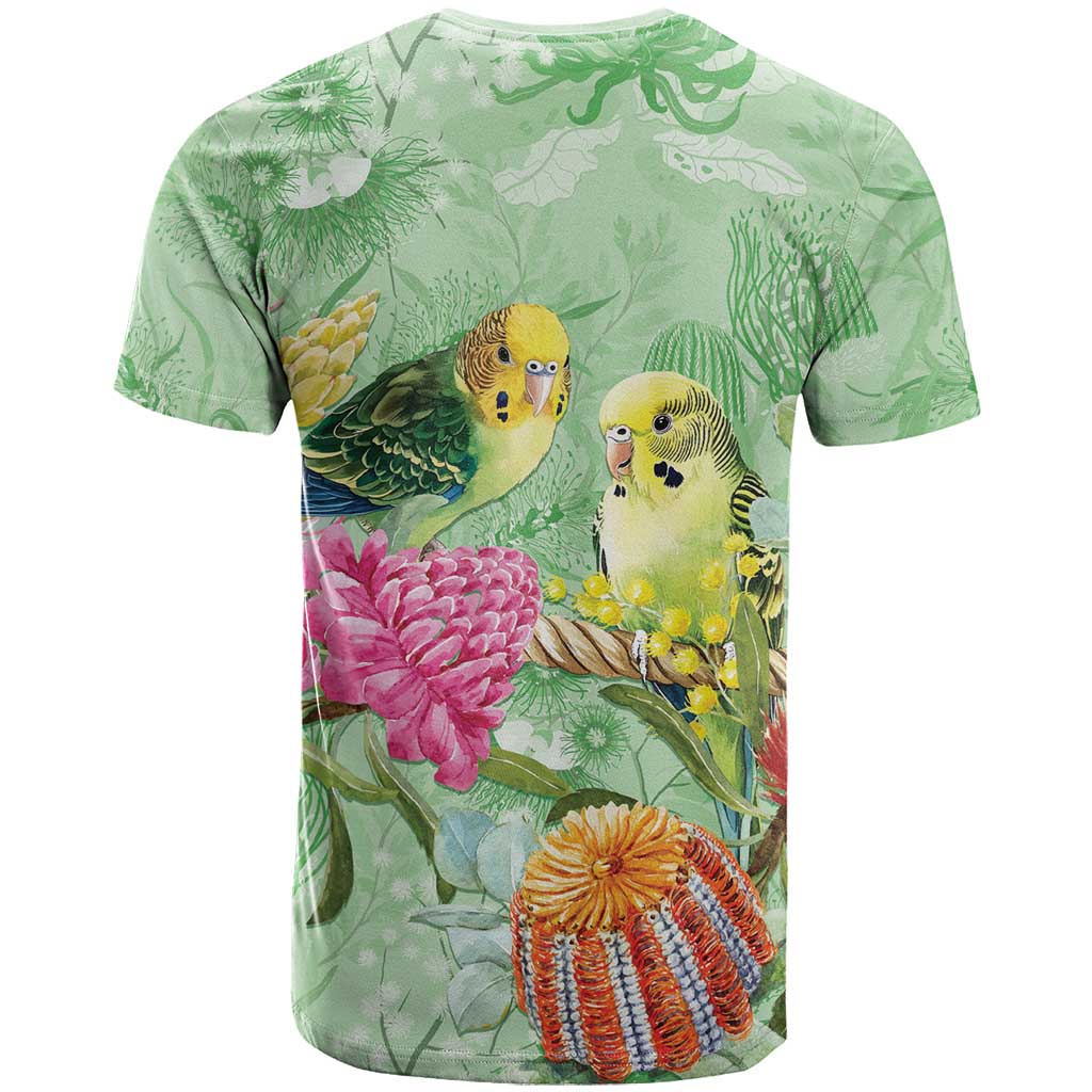 Birds and Floral Aussie Budgerigars T Shirt Mint Opal - Aussie Hoodie
