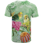 Birds and Floral Aussie Budgerigars T Shirt Mint Opal - Aussie Hoodie