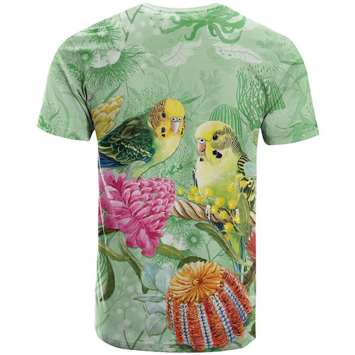 Birds and Floral Aussie Budgerigars T Shirt Mint Opal - Aussie Hoodie