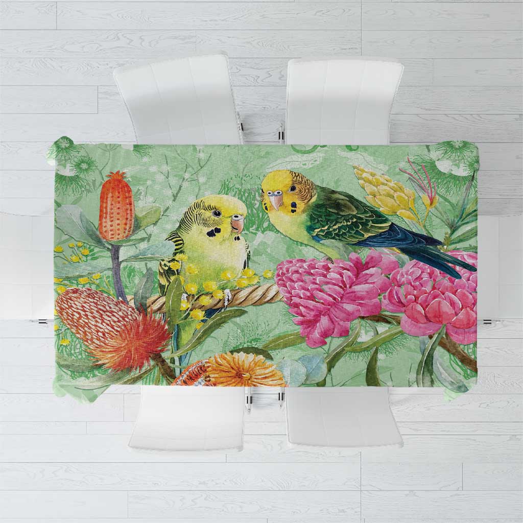 Birds and Floral Aussie Budgerigars Tablecloth Mint Opal - Aussie Hoodie