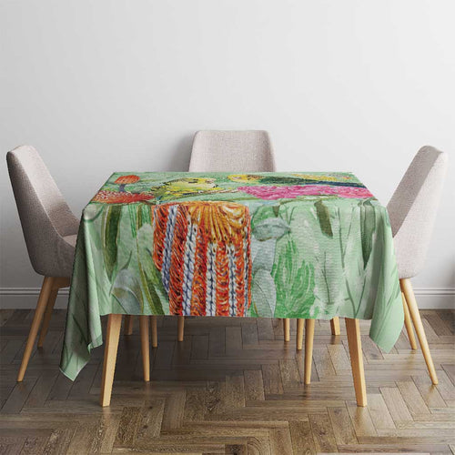 Birds and Floral Aussie Budgerigars Tablecloth Mint Opal - Aussie Hoodie
