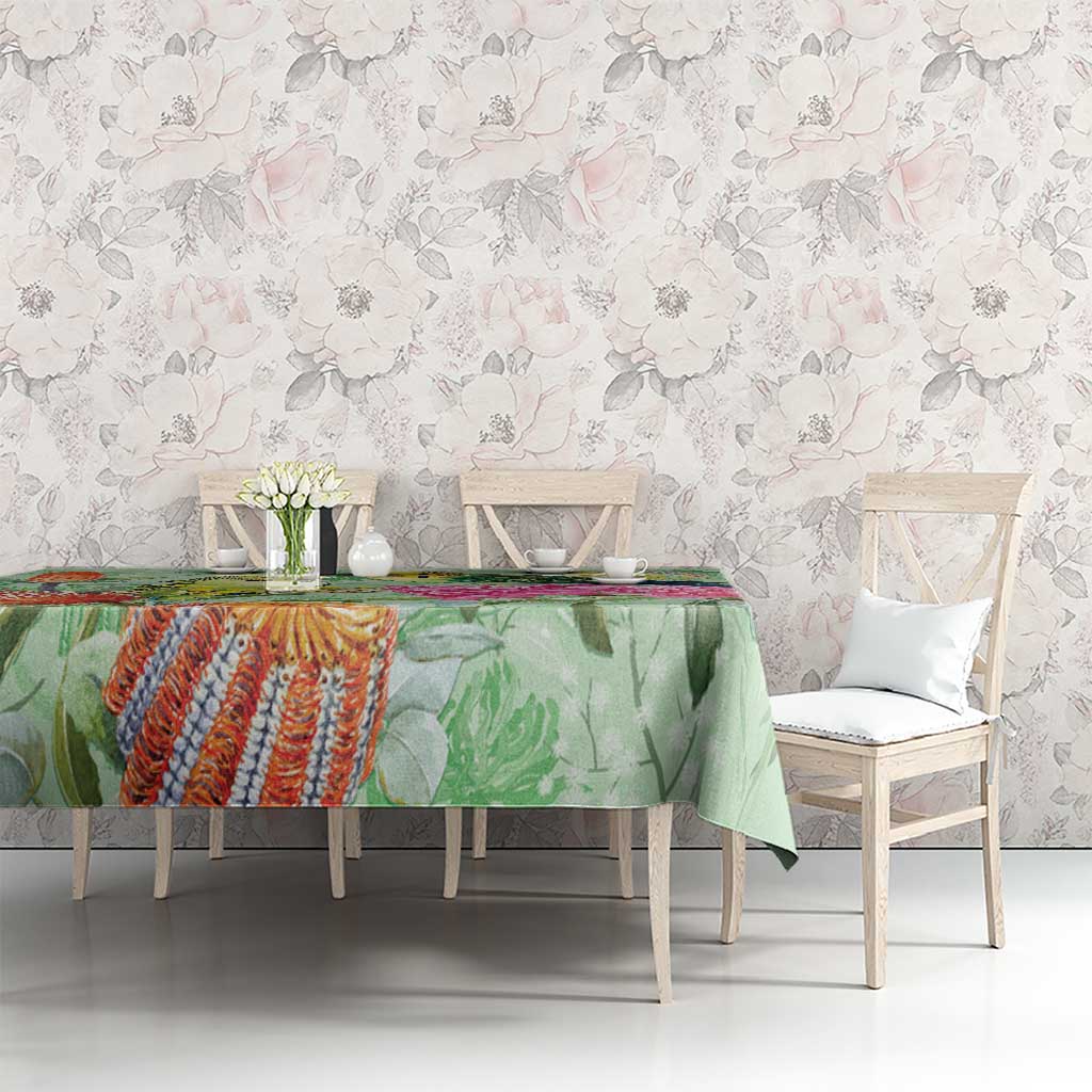 Birds and Floral Aussie Budgerigars Tablecloth Mint Opal - Aussie Hoodie
