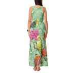 Birds and Floral Aussie Budgerigars Tank Maxi Dress Mint Opal - Aussie Hoodie