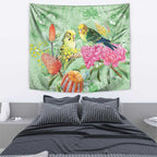 Birds and Floral Aussie Budgerigars Tapestry Mint Opal - Aussie Hoodie