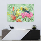 Birds and Floral Aussie Budgerigars Tapestry Mint Opal - Aussie Hoodie