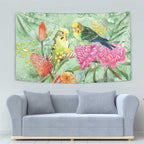 Birds and Floral Aussie Budgerigars Tapestry Mint Opal - Aussie Hoodie