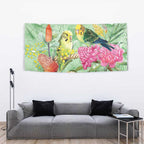 Birds and Floral Aussie Budgerigars Tapestry Mint Opal - Aussie Hoodie
