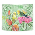 Birds and Floral Aussie Budgerigars Tapestry Mint Opal - Aussie Hoodie