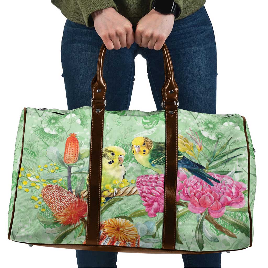 Birds and Floral Aussie Budgerigars Travel Bag Mint Opal - Aussie Hoodie