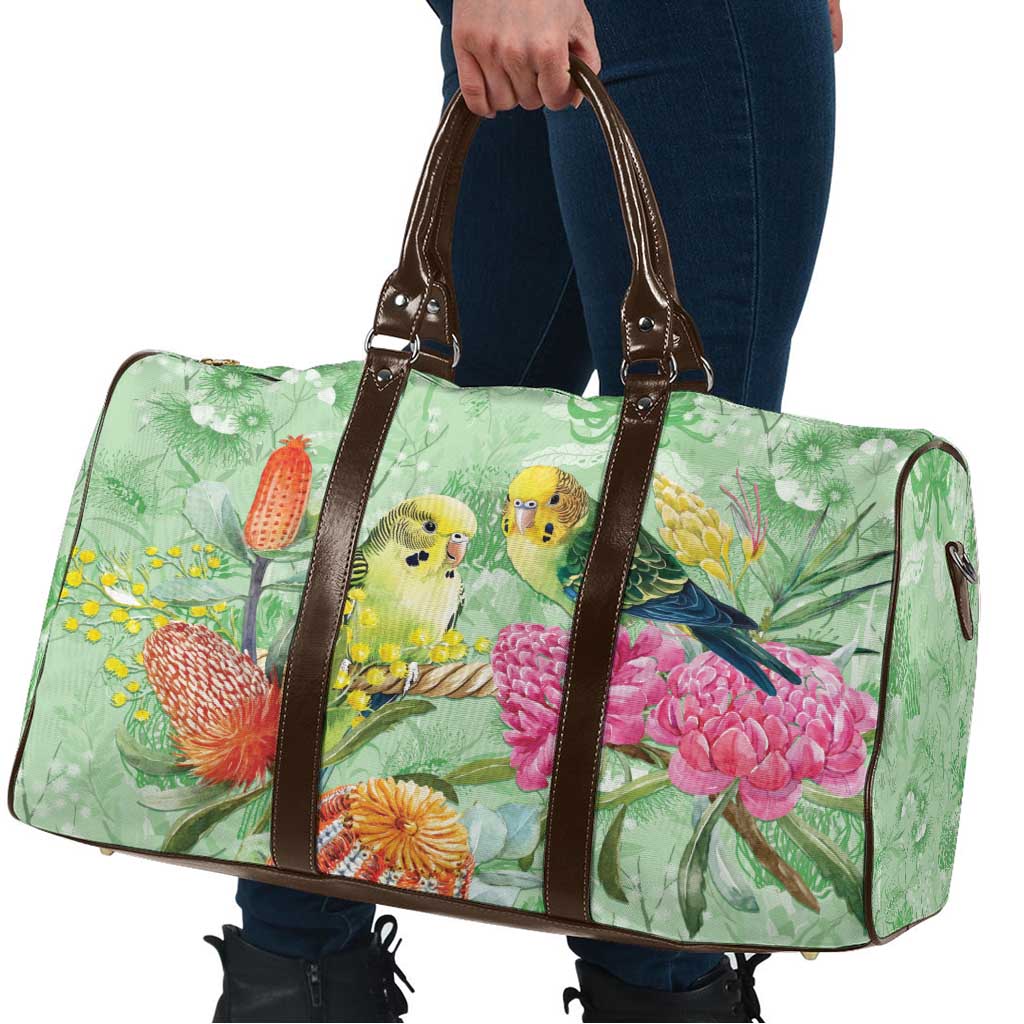 Birds and Floral Aussie Budgerigars Travel Bag Mint Opal - Aussie Hoodie