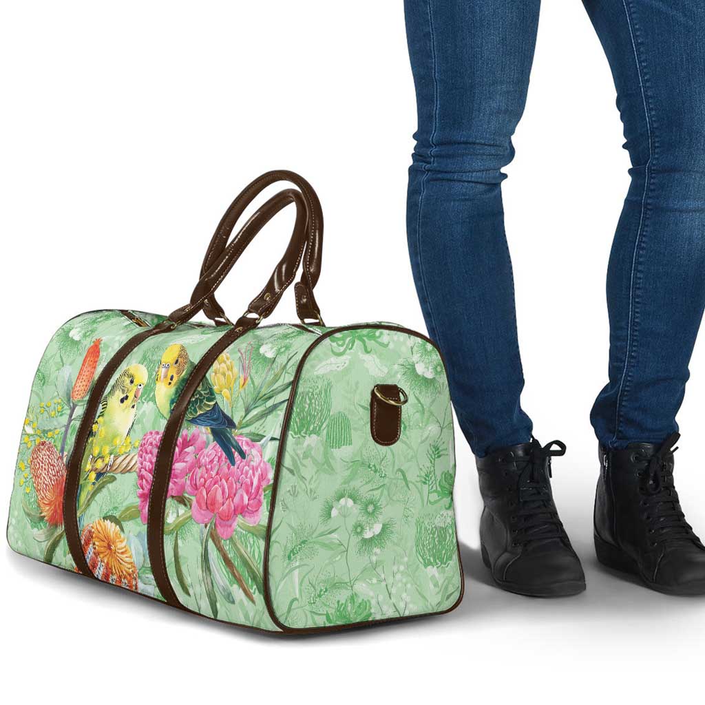 Birds and Floral Aussie Budgerigars Travel Bag Mint Opal - Aussie Hoodie