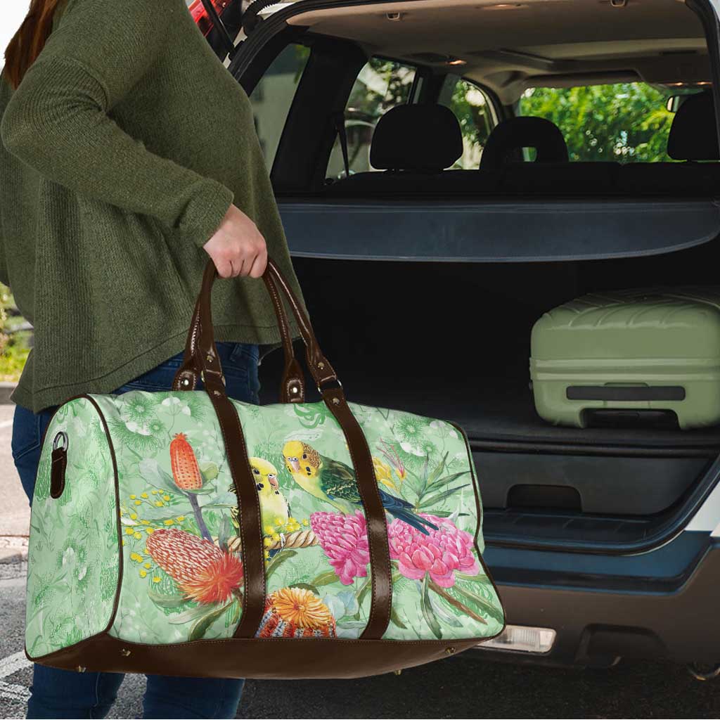 Birds and Floral Aussie Budgerigars Travel Bag Mint Opal - Aussie Hoodie