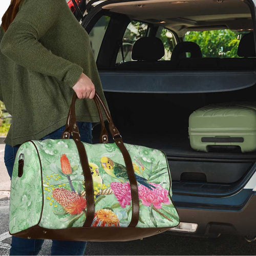 Birds and Floral Aussie Budgerigars Travel Bag Mint Opal - Aussie Hoodie