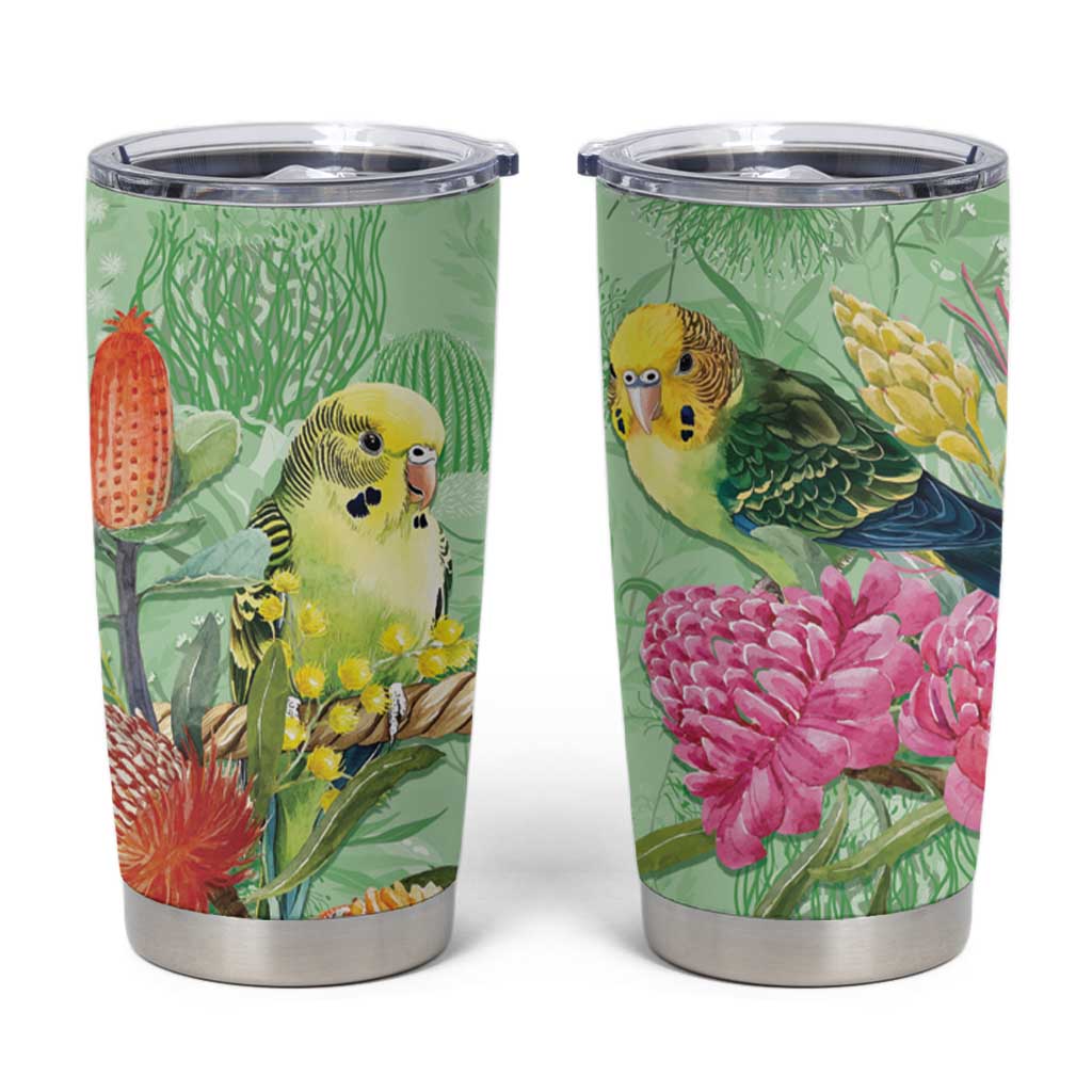 Birds and Floral Aussie Budgerigars Tumbler Cup Mint Opal - Aussie Hoodie