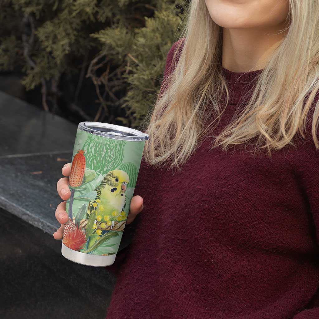 Birds and Floral Aussie Budgerigars Tumbler Cup Mint Opal - Aussie Hoodie