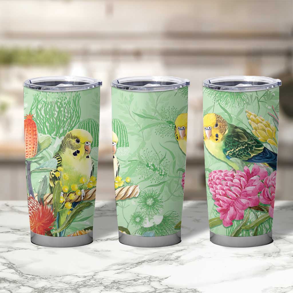 Birds and Floral Aussie Budgerigars Tumbler Cup Mint Opal - Aussie Hoodie