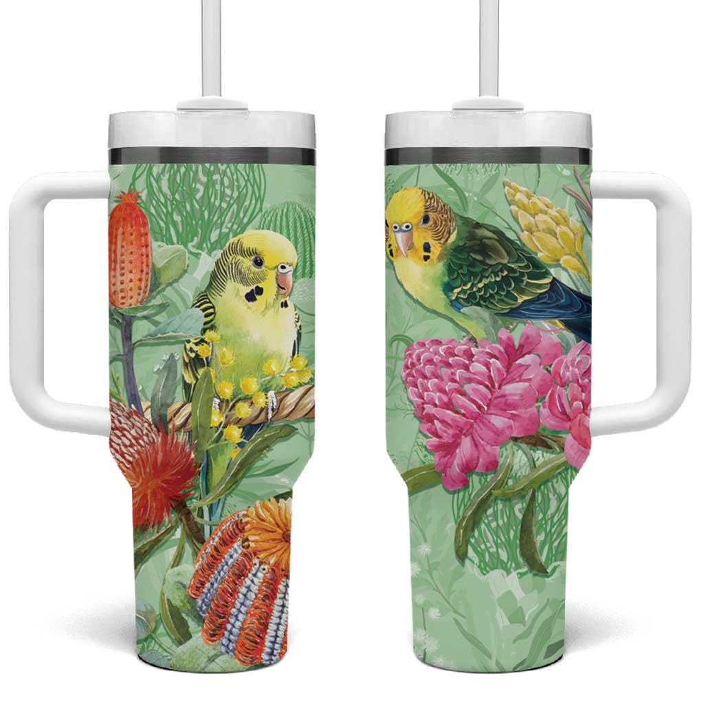 Birds and Floral Aussie Budgerigars Tumbler With Handle Mint Opal - Aussie Hoodie