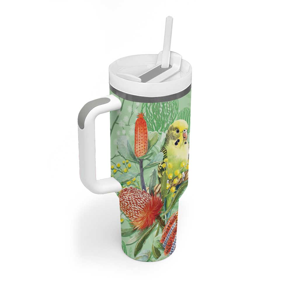 Birds and Floral Aussie Budgerigars Tumbler With Handle Mint Opal - Aussie Hoodie