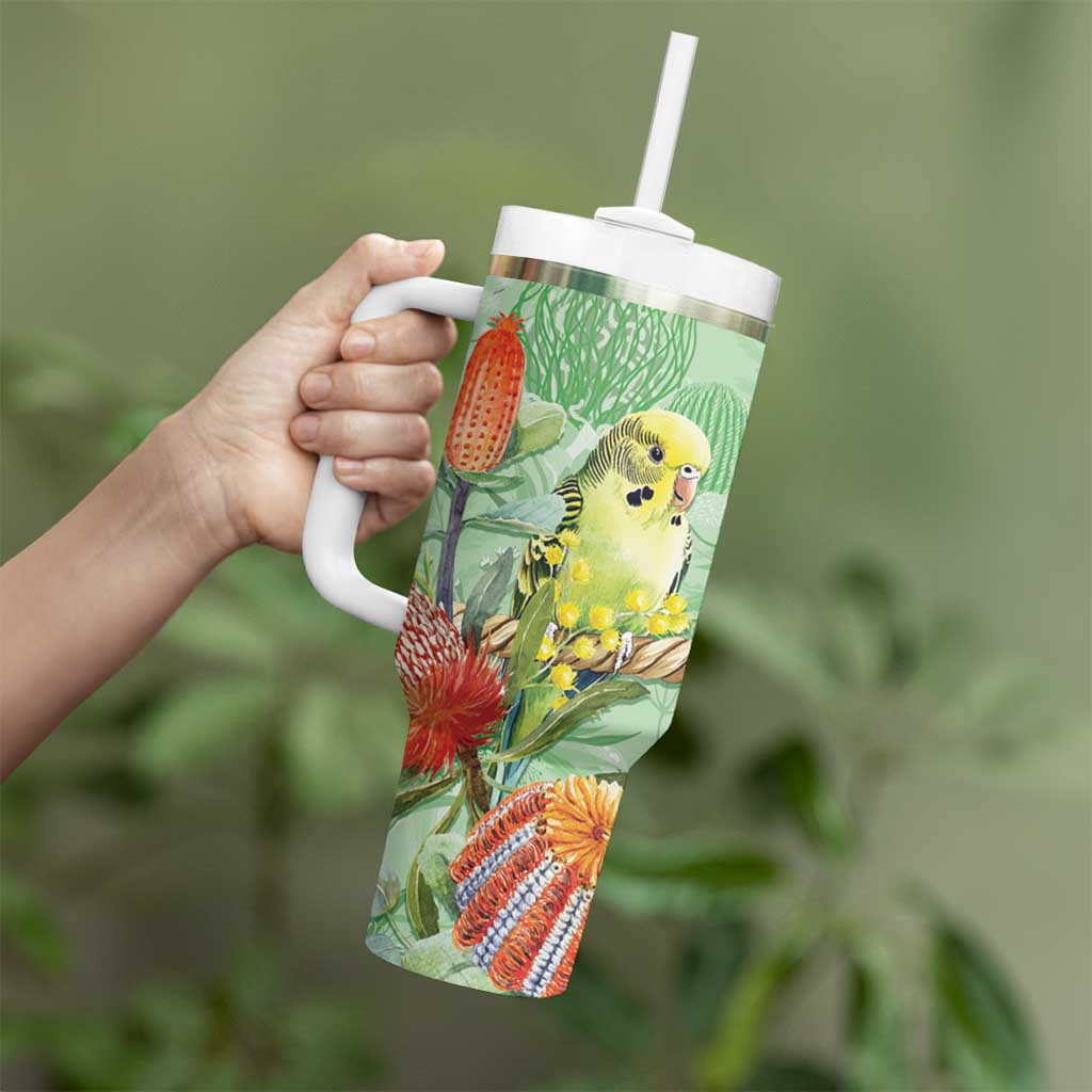 Birds and Floral Aussie Budgerigars Tumbler With Handle Mint Opal - Aussie Hoodie