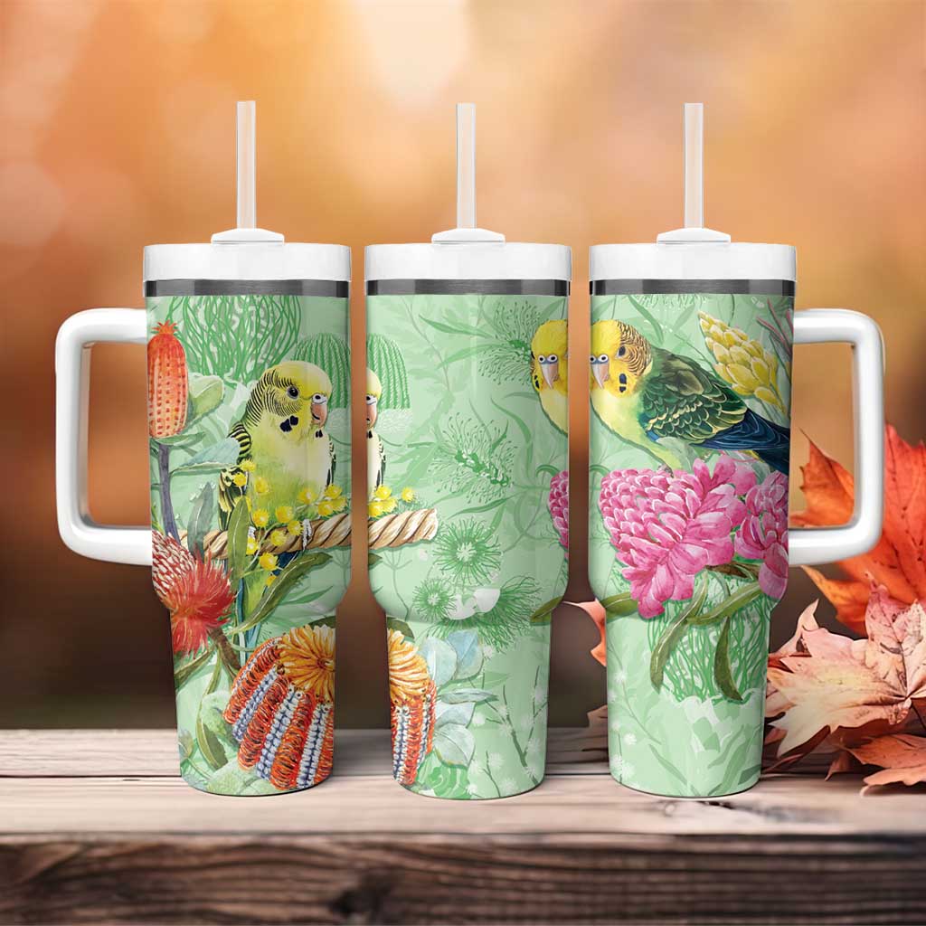 Birds and Floral Aussie Budgerigars Tumbler With Handle Mint Opal - Aussie Hoodie