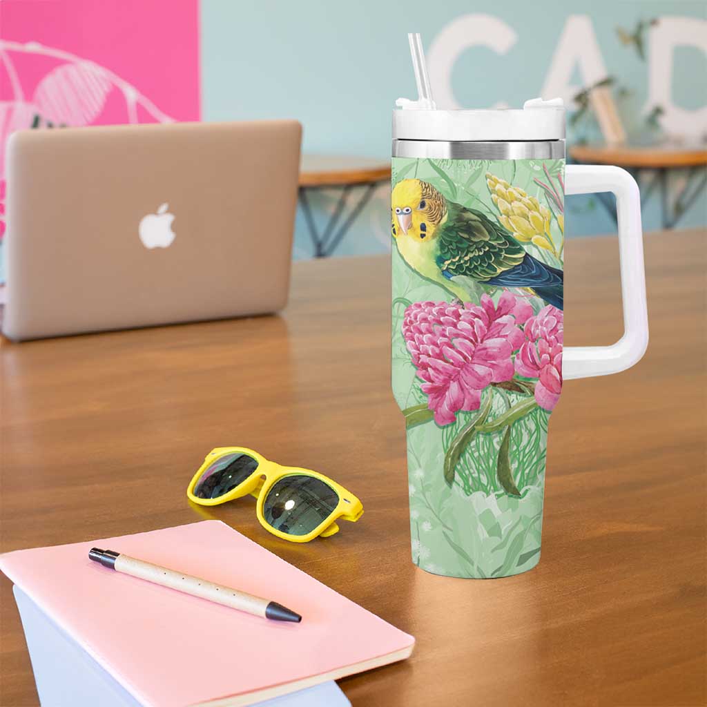 Birds and Floral Aussie Budgerigars Tumbler With Handle Mint Opal - Aussie Hoodie