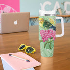 Birds and Floral Aussie Budgerigars Tumbler With Handle Mint Opal - Aussie Hoodie