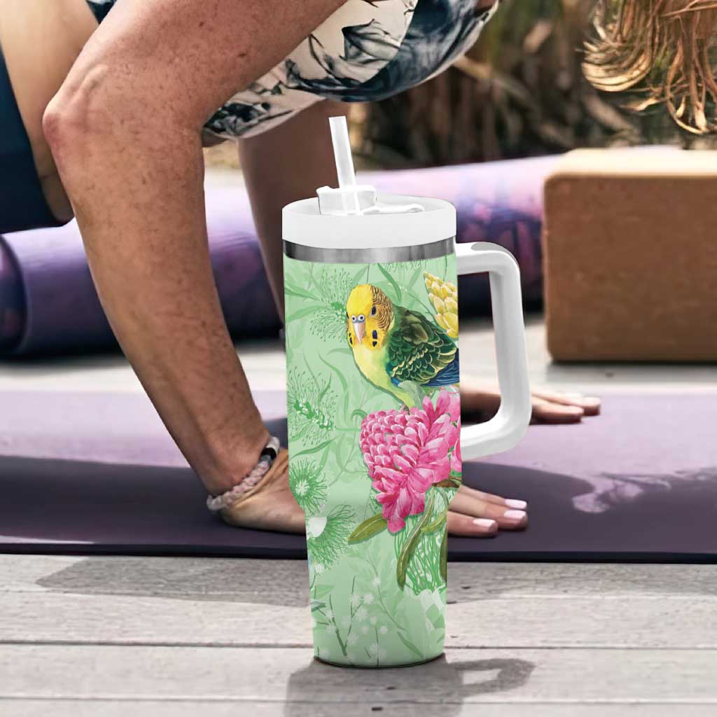 Birds and Floral Aussie Budgerigars Tumbler With Handle Mint Opal - Aussie Hoodie