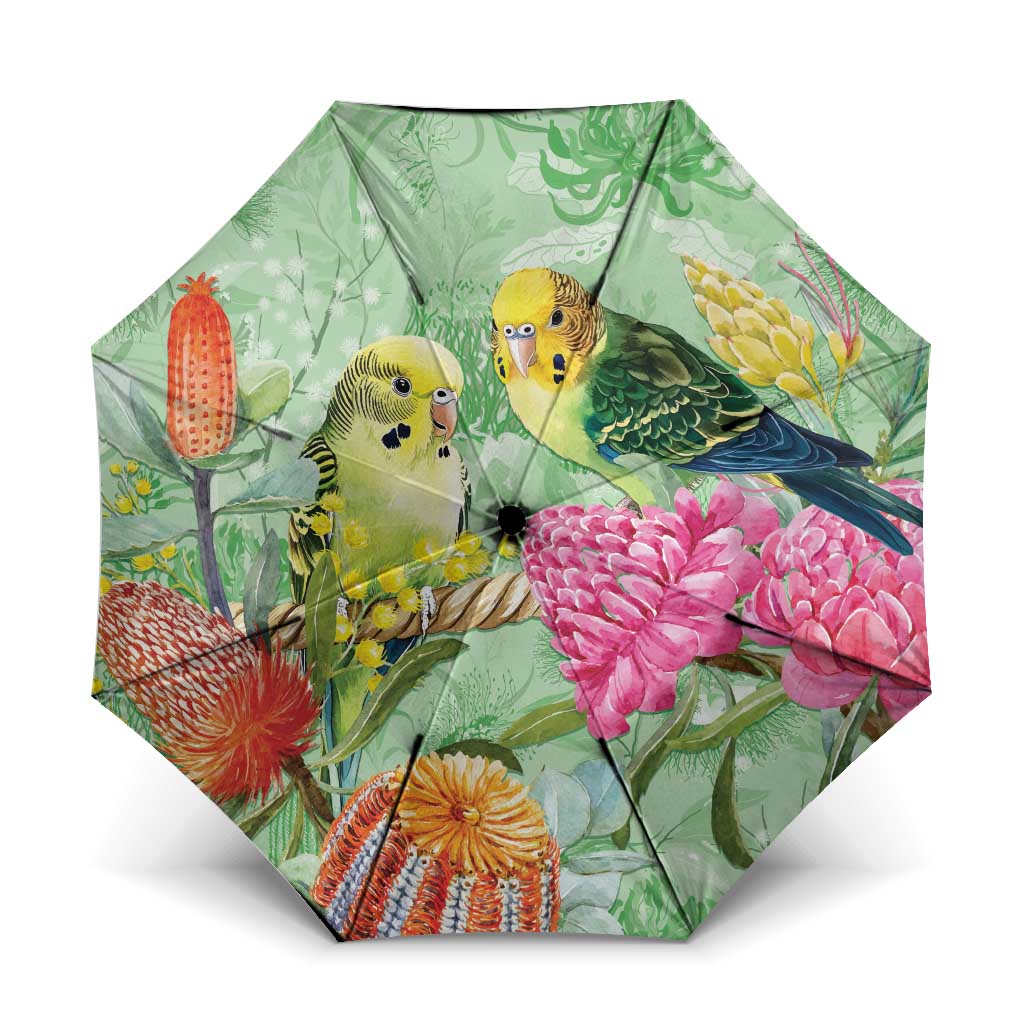 Birds and Floral Aussie Budgerigars Umbrella Mint Opal - Aussie Hoodie