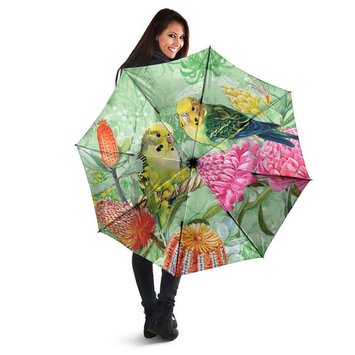Birds and Floral Aussie Budgerigars Umbrella Mint Opal - Aussie Hoodie