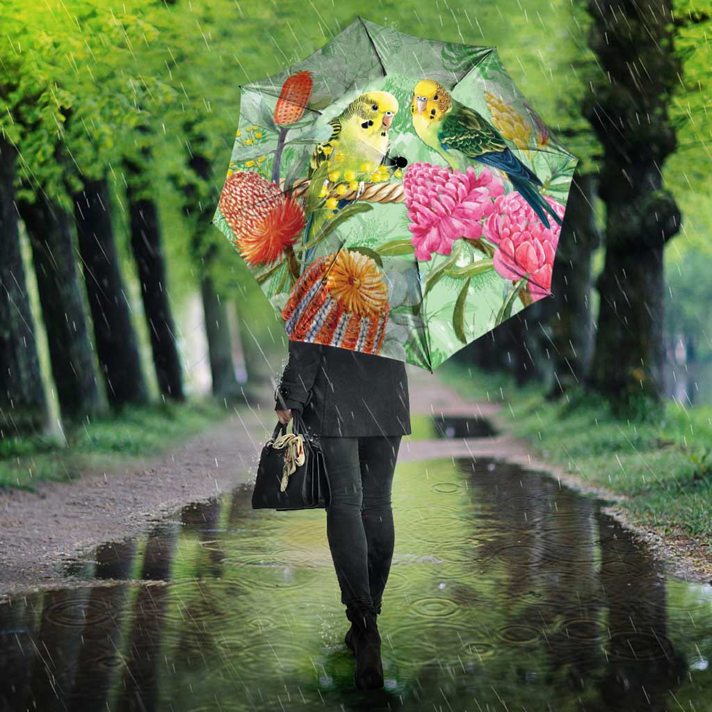 Birds and Floral Aussie Budgerigars Umbrella Mint Opal - Aussie Hoodie