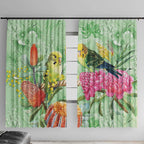 Birds and Floral Aussie Budgerigars Window Curtain Mint Opal - Aussie Hoodie
