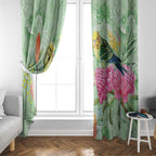 Birds and Floral Aussie Budgerigars Window Curtain Mint Opal - Aussie Hoodie